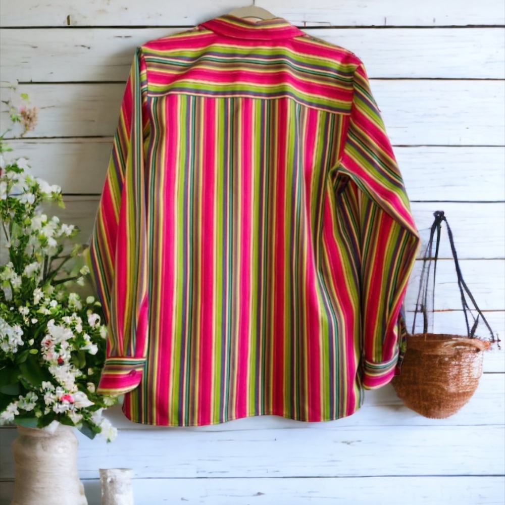 Foxcroft Striped Long Sleeve Button Down Shirt Size 14 - Picture 6 of 10